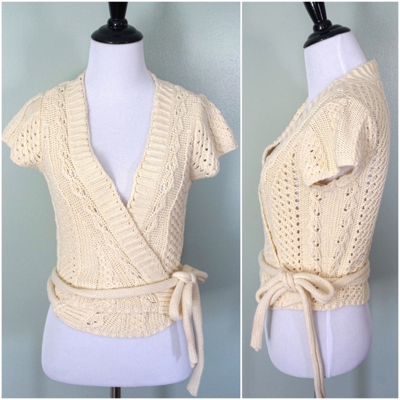 Anthropologie Sweaters - ANTHROPOLOGIE Moth Belted Wrap Knit Eyelet Sweater